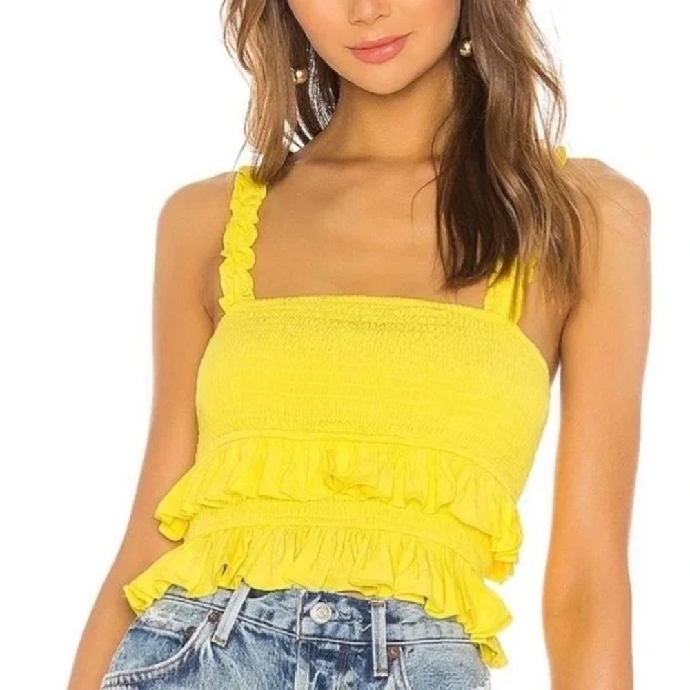 Lovers and Friends Yellow Ruffle Tank Top